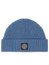 Stone Island Ribbed Knit Beanie Hat With Folded Cuff In Blue