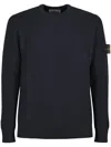 Stone Island Organic Cotton Crew Neck Sweater With English Ribs Knitwear Blue In Blue