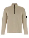 Stone Island White Sweater With Logo Patch On The Sleeve And Front Half Zip Closure In Wool Stretch Man In Neutral