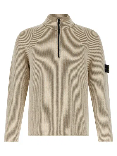 Stone Island Ribbed Cardigan In Sand