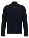 Stone Island Ribbed Crewneck Sweater Fitted Shape In Blue