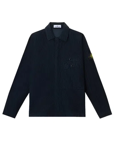 Stone Island Ribbed Chopped Shirt Clothing In Blue