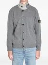 Stone Island Knit Button-up Jumper In Lamb Wool And Nylon Blend In Gray