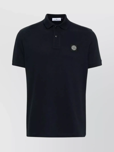 Stone Island Ribbed Collar Slim Fit Polo In Black