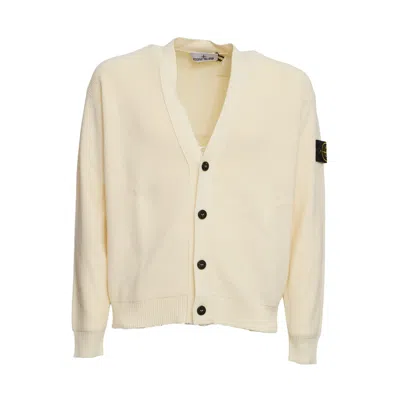 Stone Island Ribbed Cotton Cardigan For Men In Neutral