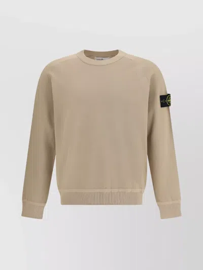 Stone Island Ribbed Cotton Crewneck Sweater For Casual Sophistication In Beige