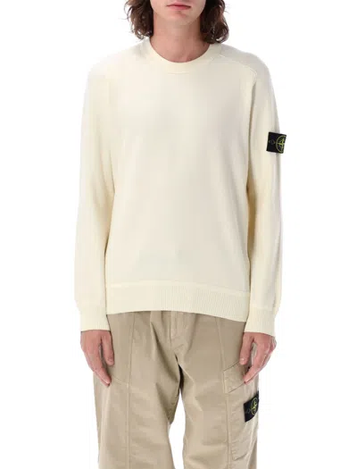 Stone Island Ribbed Cotton Crewneck With Signature Patch In White