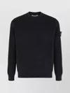 Stone Island Ribbed Crew Neck Cotton Sweater With Long Sleeves In Black