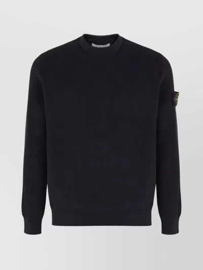 Stone Island Ribbed Crew Neck Cotton Sweater With Long Sleeves In Black