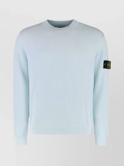 Stone Island Ribbed Crew Neck Cotton Sweater With Long Sleeves In Blue
