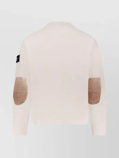 Stone Island Ribbed Crew-neck Cotton Sweatshirt With Elbow Patches In White