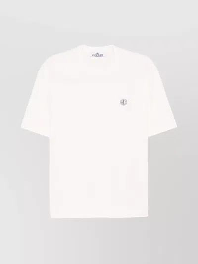 Stone Island Ribbed Crew Neck Cotton T-shirt In White