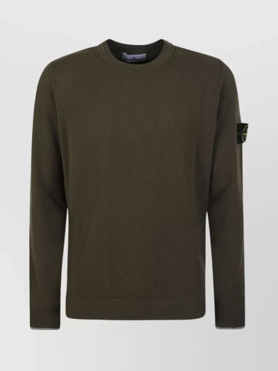 Stone Island Ribbed Crew Neck Knit With Long Sleeves In Neutral