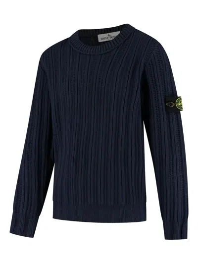 Stone Island Kids' Ribbed Crew-neck Sweater In Blue