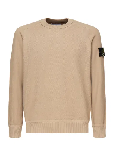 Stone Island Ribbed Crew Neck Sweater In Brown