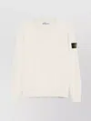 Stone Island High Neck White Sweater With Ribbed Texture And Unique Patch