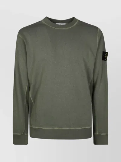 Stone Island Ribbed Crew Neck Sweaters With Long Sleeves In Green