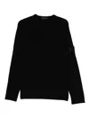 Stone Island Stretch Wool Crewneck Sweater With Reverse Stitch Details In Black