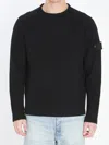 Stone Island Lightweight Wool Crew Neck Sweater With Raglan Sleeves Clothing In Black