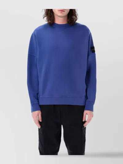 Stone Island Ribbed Crewneck Sweater Long Sleeves In Bluette