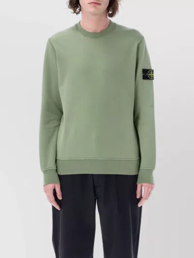 Stone Island Ribbed Crewneck Sweater Long Sleeves In Green