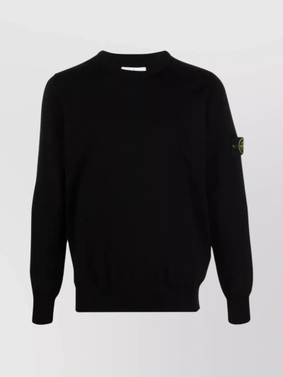 STONE ISLAND RIBBED CREWNECK SWEATER WITH CUFFS AND BOTTOM BAND