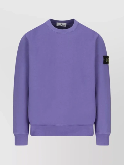 Stone Island Ribbed Crewneck Sweater With Hem Detail In Purple