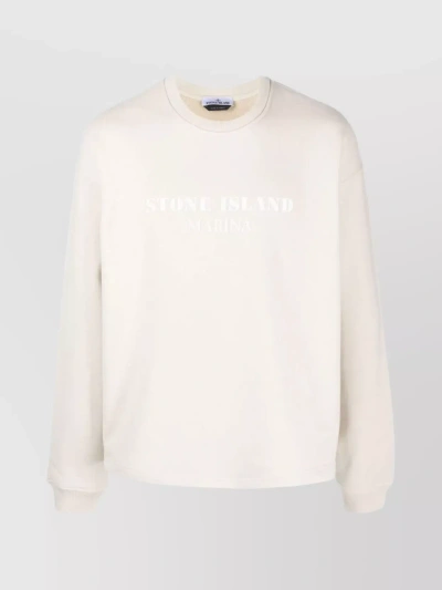 Stone Island Ribbed Crewneck Sweater With Long Sleeves In White