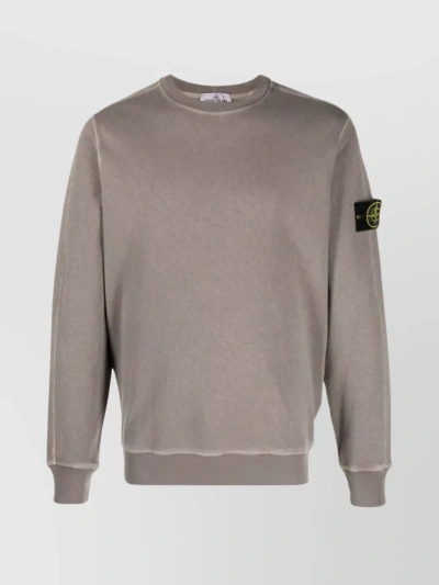 Stone Island Logo Cotton Sweatshirt In Beige