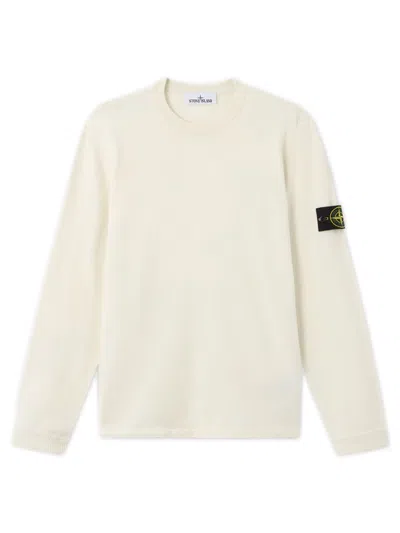 Stone Island Ribbed Crewneck Sweater With Rolled Cuffs And Hem In Neutral