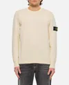 Stone Island High Neck White Sweater With Ribbed Texture And Unique Patch In Beige