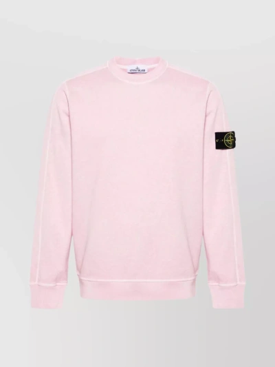 Stone Island Logo Detailed Crewneck Sweatshirt In Pink