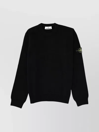 Stone Island Ribbed Cuff And Hem Knit Sweater In Black