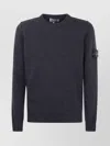 Stone Island Ribbed Cuff Crew Neck Lambswool Sweater In Gray