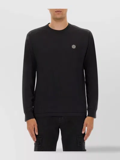 Stone Island Ribbed Cuffs Crew Neck Long Sleeves T-shirt In Black