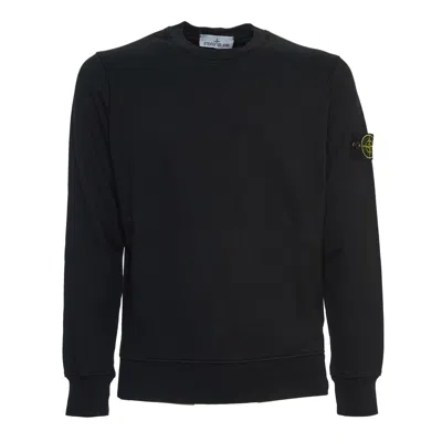 Stone Island Ribbed Detail Crew Neck Sweatshirt With Iconic Badge In Blue