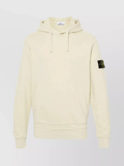 Stone Island Ribbed Drawstring Hooded Sweater In Yellow