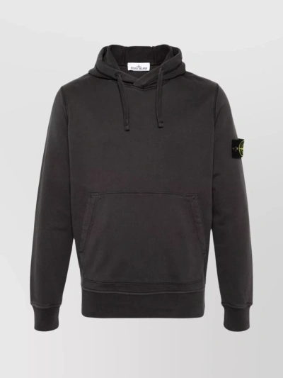 Stone Island Ribbed Drawstring Hooded Sweater In Black
