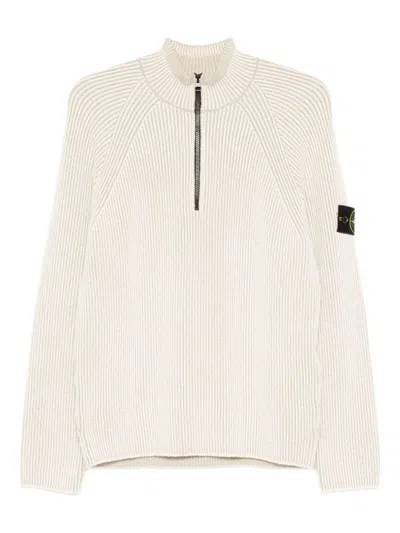 Stone Island Ribbed Half-zip Sweater In Avorio In Neutral