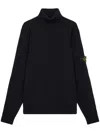 Stone Island Ribbed High Neck Black Turtleneck Sweater In Black