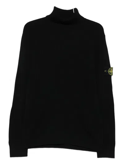 Stone Island Turtleneck Jumper With Finely Ribbed Trims In Black