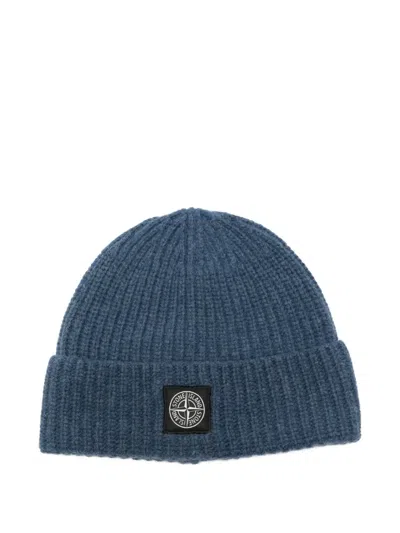 Stone Island Ribbed-knit Beanie In Blue
