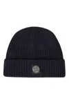 Stone Island Ribbed Knit Beanie Hat With Folded Cuff In Black