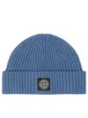 Stone Island Ribbed Knit Beanie Hat With Folded Cuff In Blue