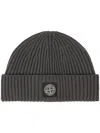 Stone Island Ribbed Knit Beanie With Folded Cuff And Logo Patch In Black