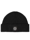 Stone Island Ribbed Knit Beanie With Folded Cuff In Black