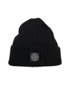 Stone Island Ribbed Knit Beanie With Logo Patch In Black