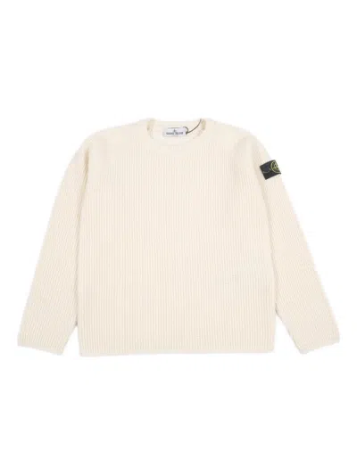 Stone Island Kids' Ribbed-knit Compass-patch Jumper In Yellow