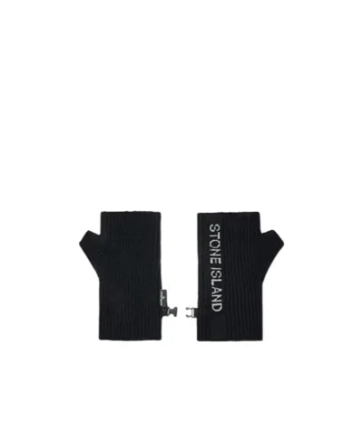 Stone Island Ribbed-knit Fingerless Gloves In Black