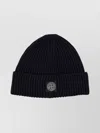 Stone Island Ribbed Knit Fisherman Beanie With Turn-up Cuff In Black
